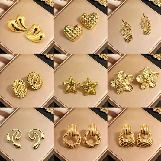 Vintage Stainless Steel Gold Unique Design Earrings