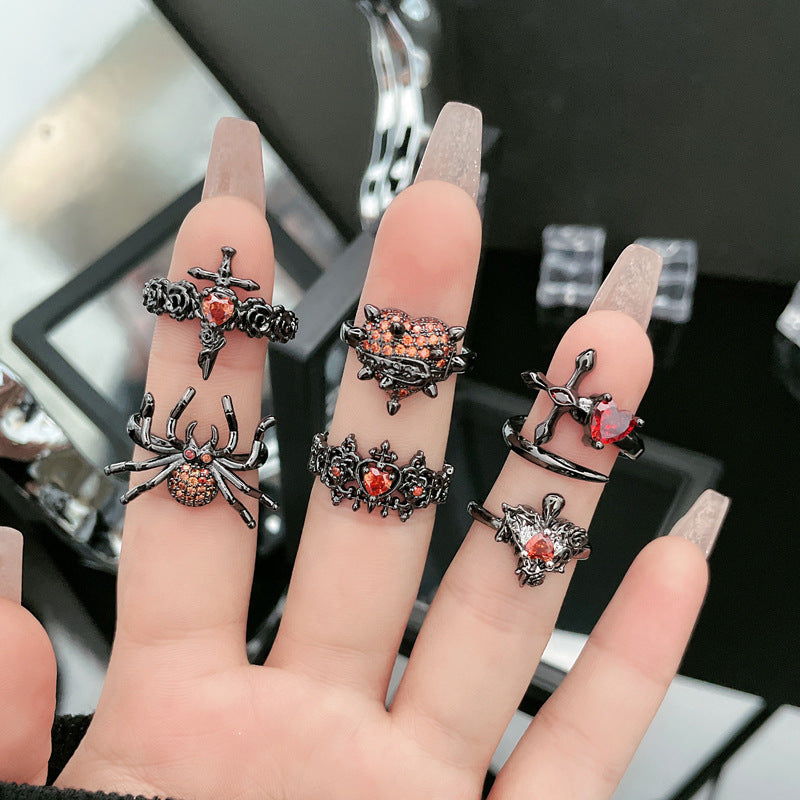 Dark Taboo Rose Cross Open Female Rings