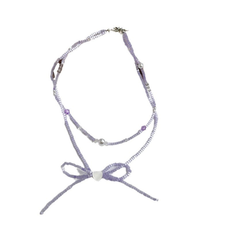 Women's Atmosphere Design Beaded Bow Love For Versatile Korean Style Cute Necklace
