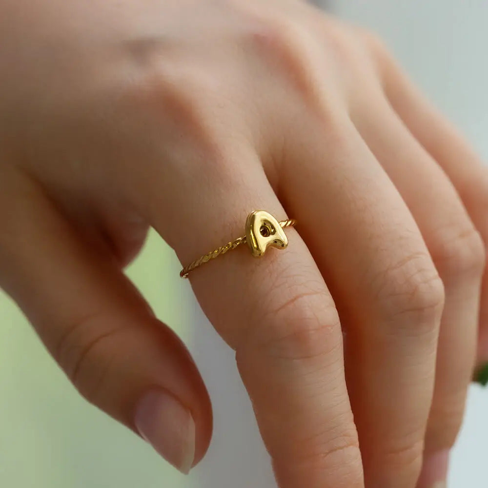Stainless Steel Gold-plated English Letters Glossy Rings