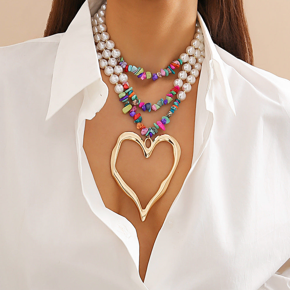 Women's Pearl Chain Big Love Creative Elegant Necklaces