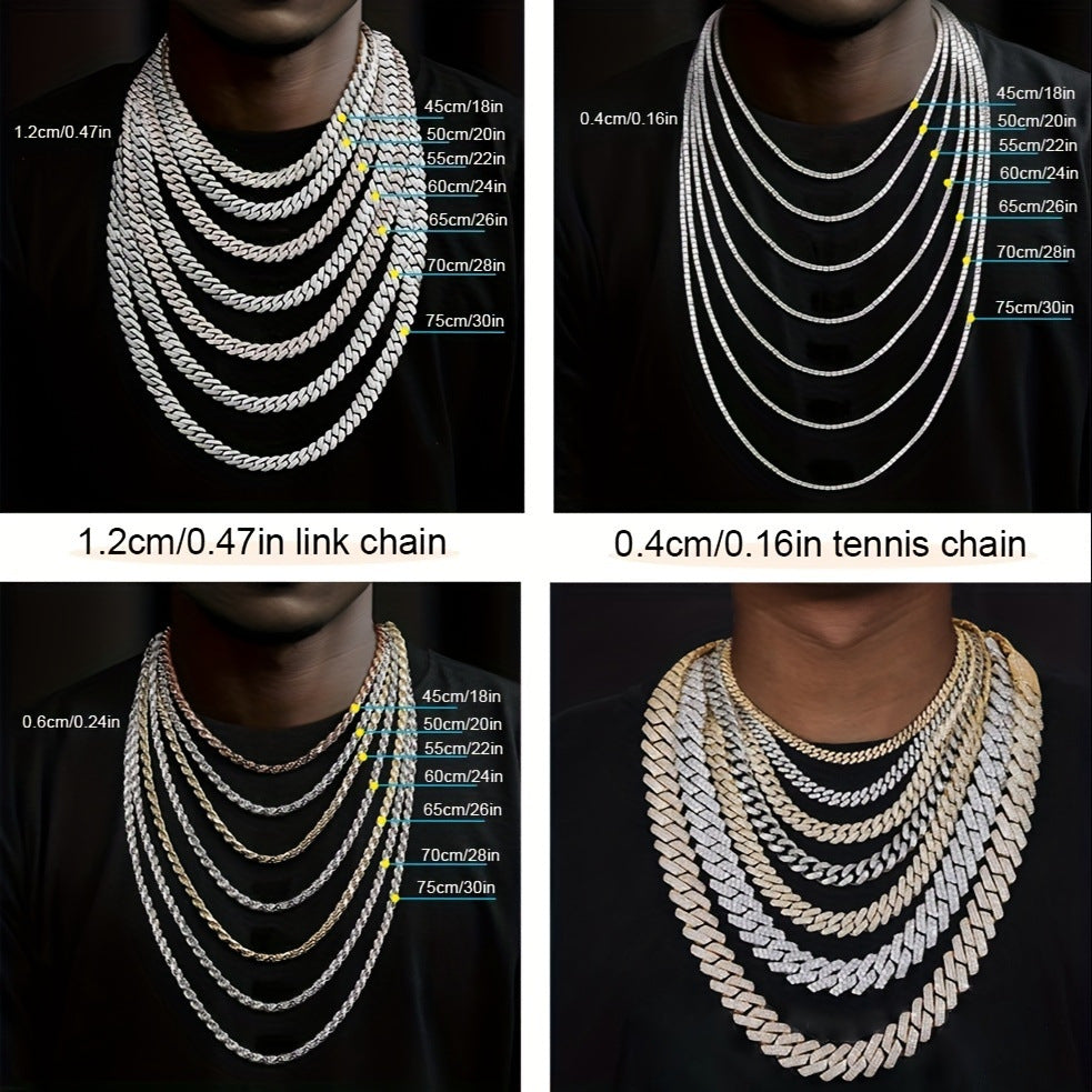 Men's Full Diamond Chunky Zinc Alloy Exaggerated Three-row Drill Necklaces