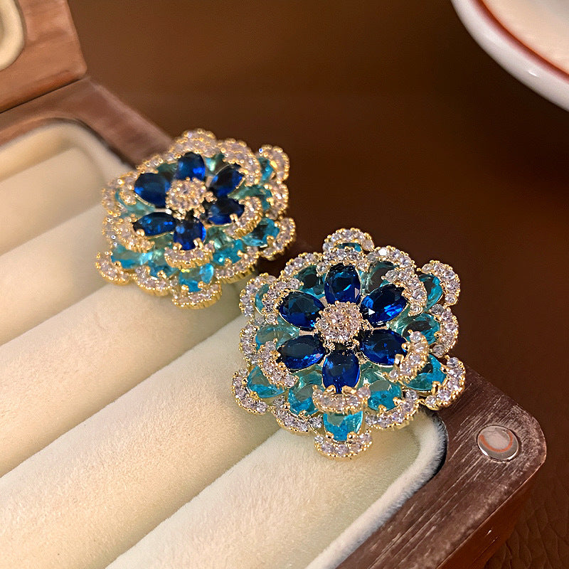 Women's Sier Needle Flower Color Zircon Mori Sweet Fashion Earrings