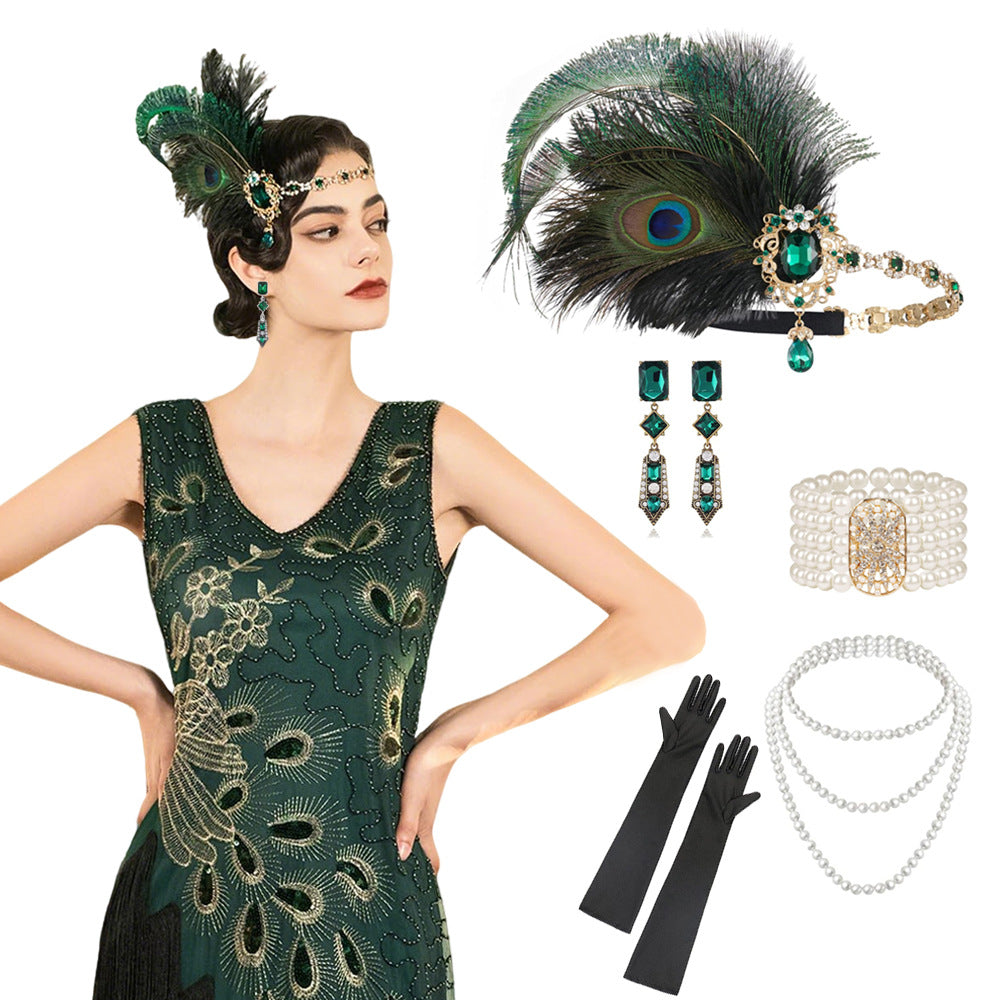 Red Feather Hair Band Masquerade Single Jewelry Set