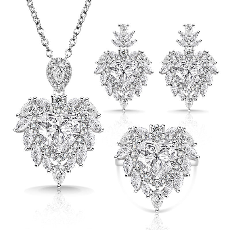 Live Broadcast Colored Gems Advanced Love Heart-shaped Jewelry Set