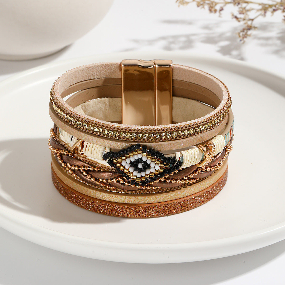 Style Ornament Eyes Bead Hand-woven Leather Female Bracelets
