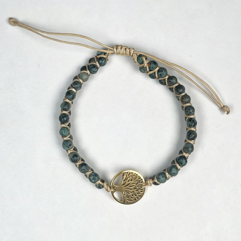 Double Woven Natural Stone Beaded Weave Row Bracelets