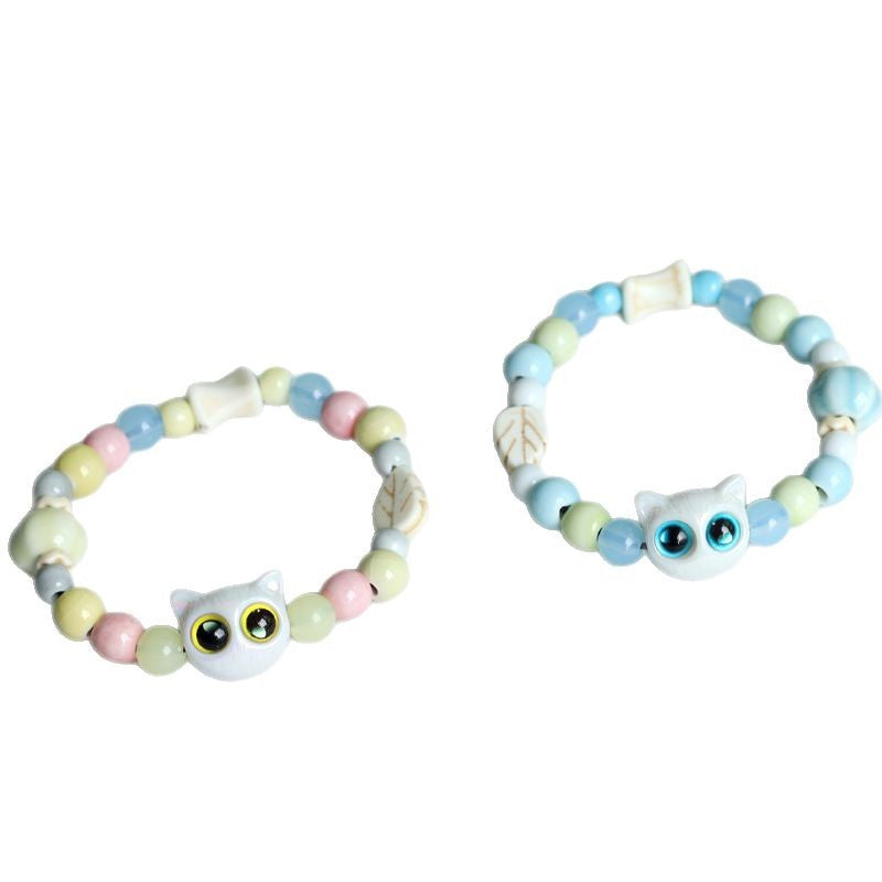 Ceramic Cat Luo Cute Dream White Big Eyes Bracelets