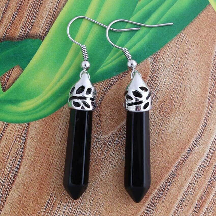 Fashion Personalized Natural Crystal Gemstone Hexagon Earrings