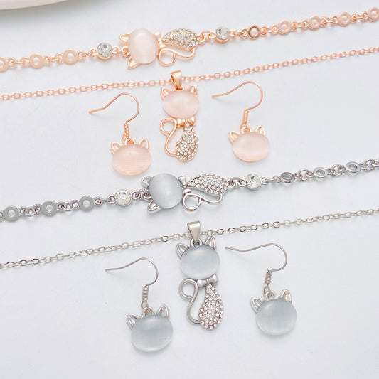 Women's Fashion Opal Cat Light Luxury Temperament Jewelry Set