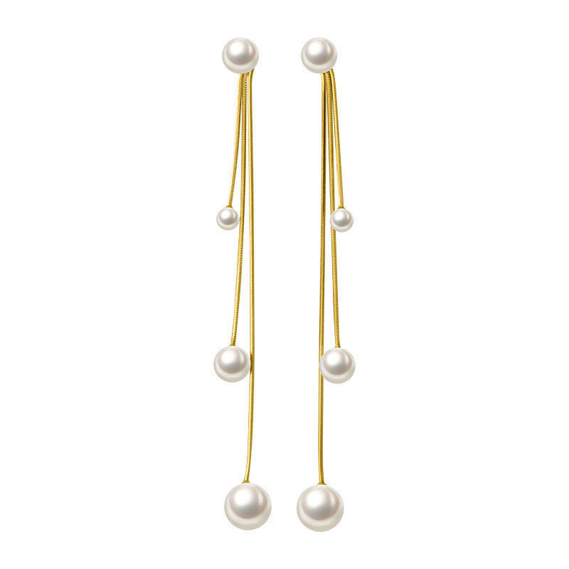 Women's Sier Needle Pearl Long Tassel High-grade Earrings