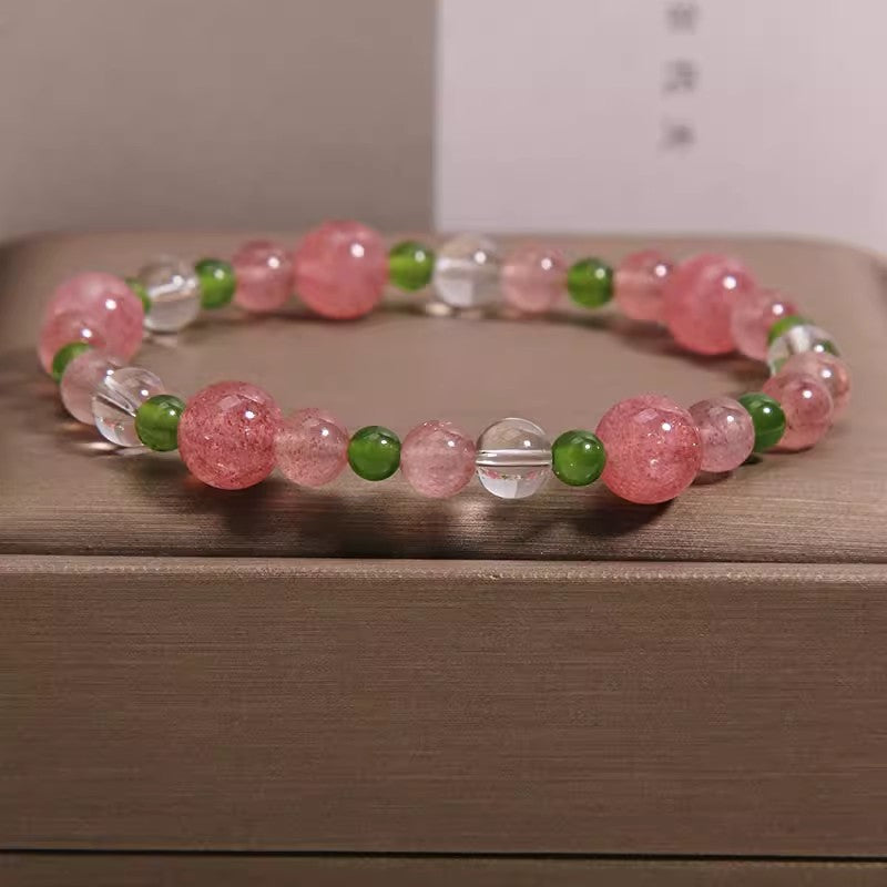 Women's Natural Strawberry Green Agate Mild Luxury Retro Bracelet