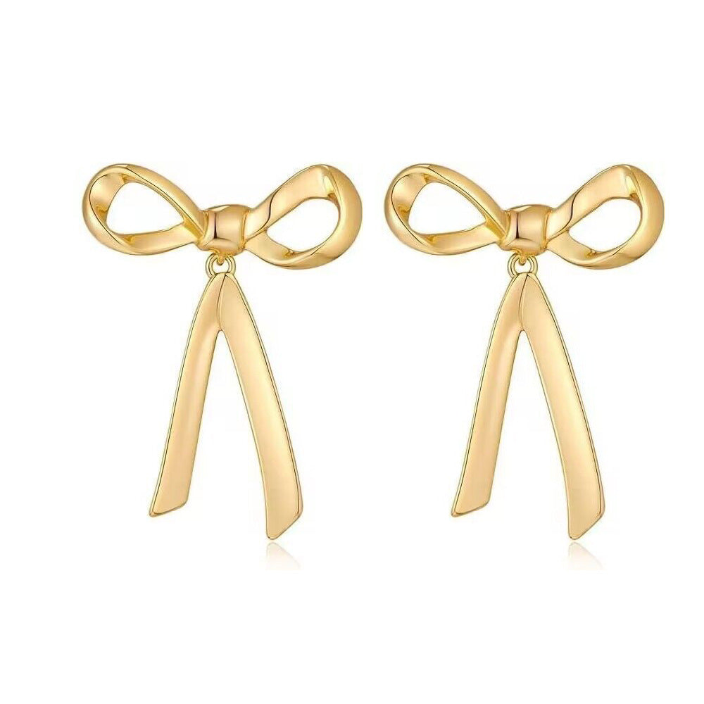 Bow Tie Christmas Graceful Geometric Metal Ribbon Earrings