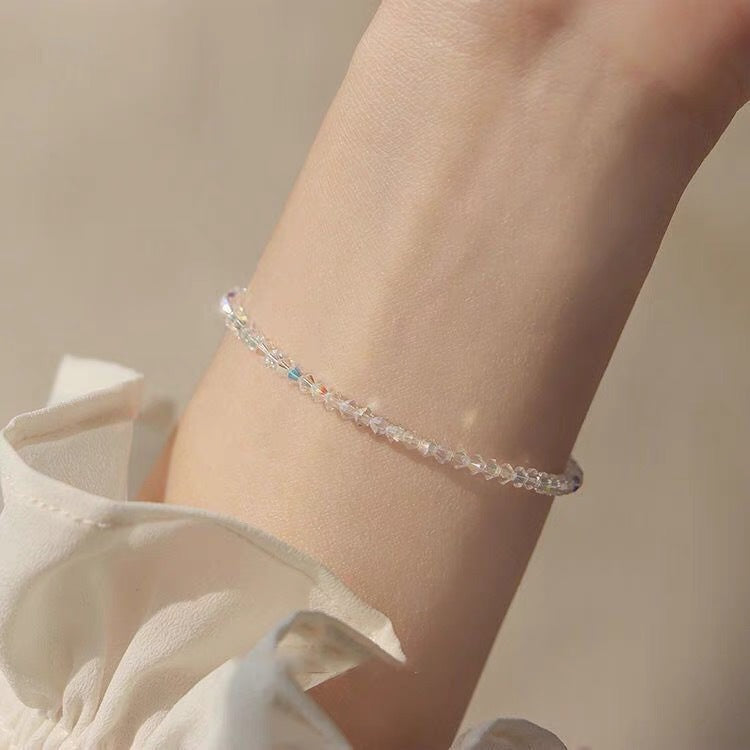 Women's Exquisite Sterling Sier Snake Bones Chain Ball Stitching Asymmetric Light Bracelet