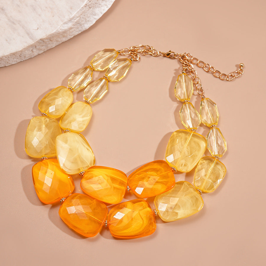 Women's Glass Beaded Pearl Temperament Wild Sweater Chain Light Luxury Necklace