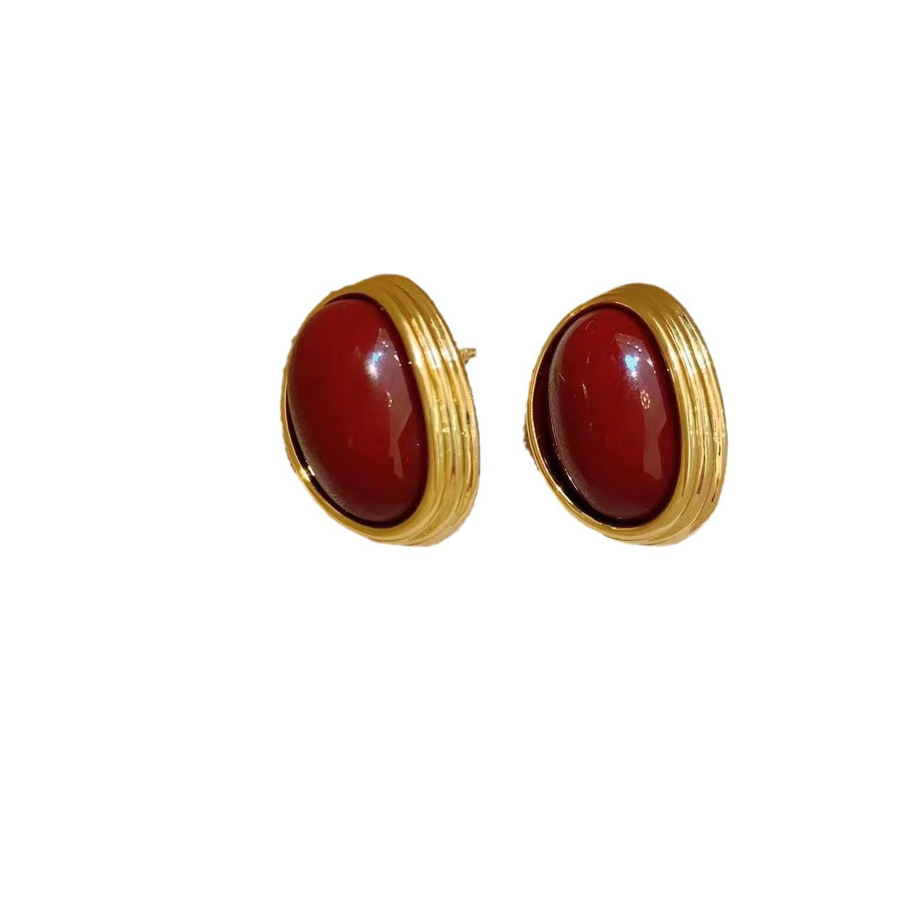 Women's French Retro Oval Simple Style Red Earrings