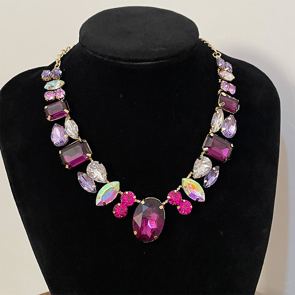 Women's Full Diamond Colorful Gem Fashion Banquet Super Necklaces