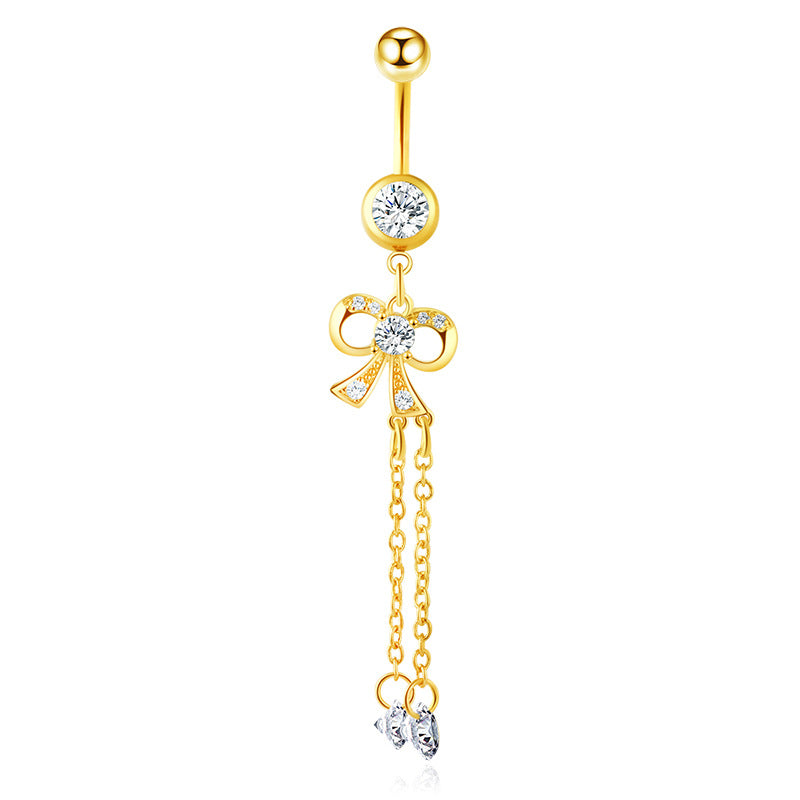 Zircon Navel Piercing Golden Heart Buckle Stud Earrings
