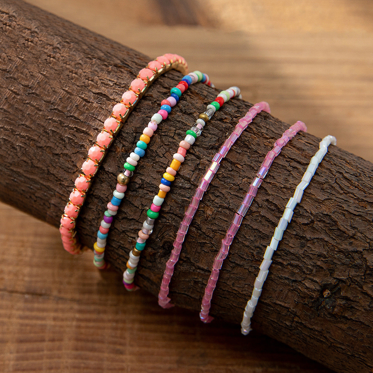 Women's Bohemian Vacation Style Twin Design Sense Glass Beads Stretch Bracelet