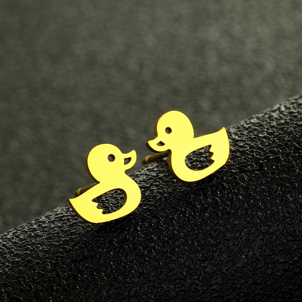 Women's Stainless Steel Cute Cartoon Duck Animal Piercing For Rings