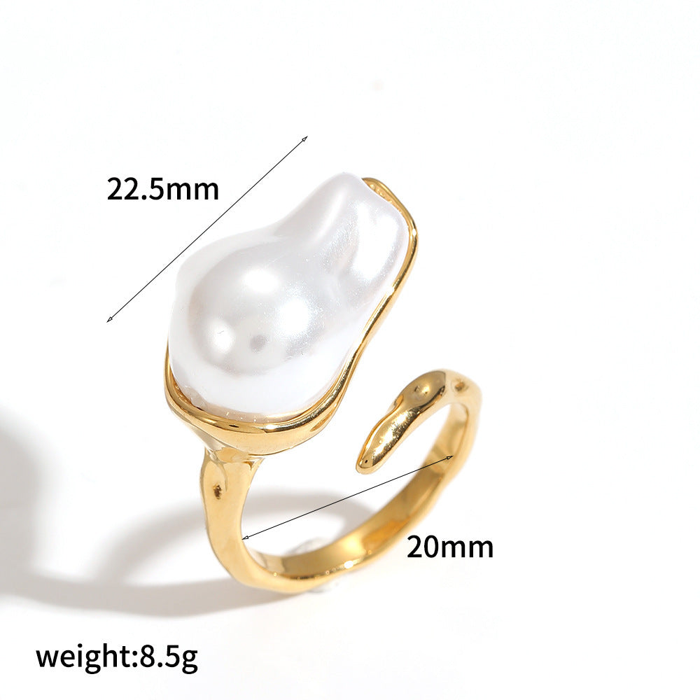 Steel Open Personality Adjustable Imitation Pearl Ring