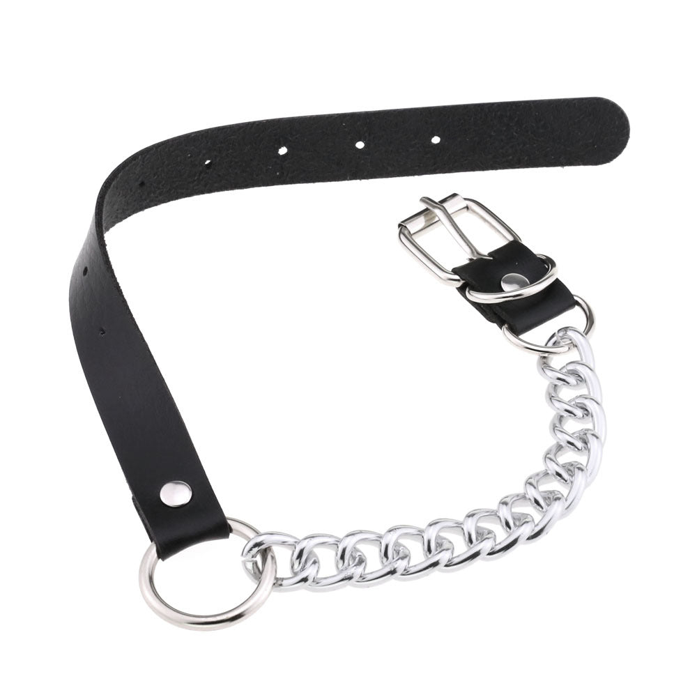 Leather Neckband Punk Metal Stitching Neck Strap Collar