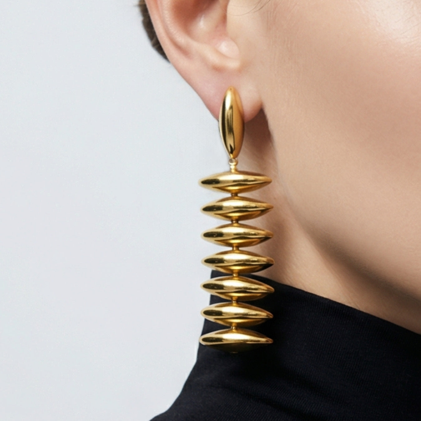 Women's Stainless Steel Beaded Long Real Gold Exaggerating Earrings