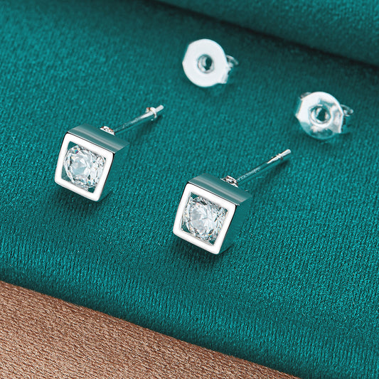 West Lake Beautiful Sier Square Zircon Earrings
