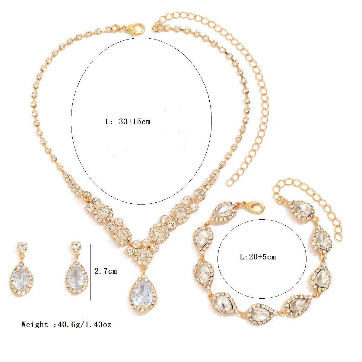 Bridal High-grade Three-piece Wedding Dress Luxury Jewelry Set