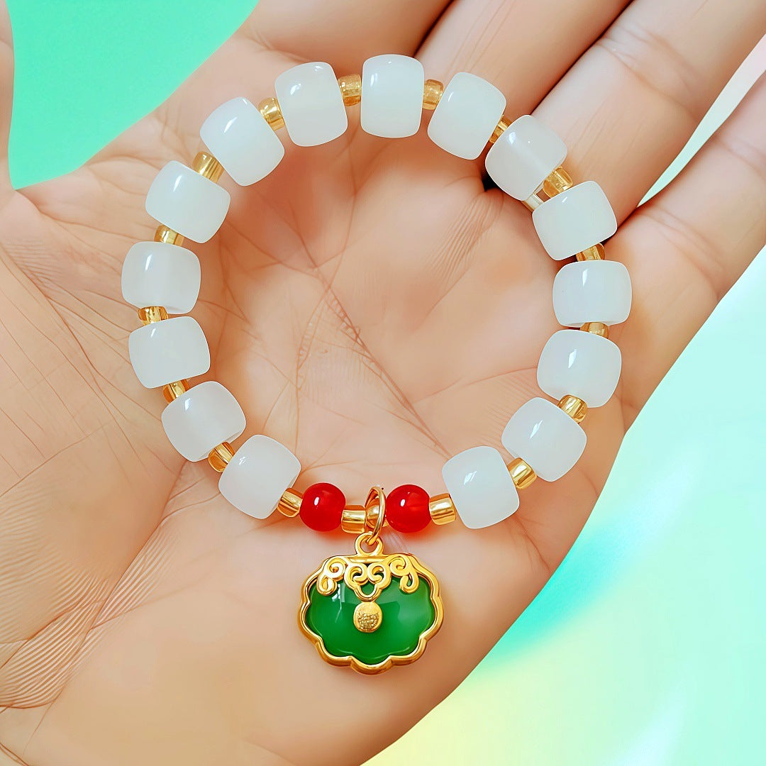Jade Barrel Beads Gold Pi Longevity Bracelets