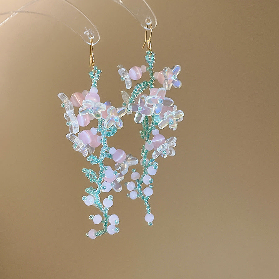 Women's Bead Flower Tassel Light Luxury High-grade Vacation Style Earrings