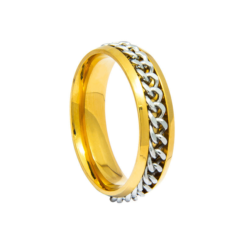 Wide Stainless Steel Rotating Chain Couple Rings