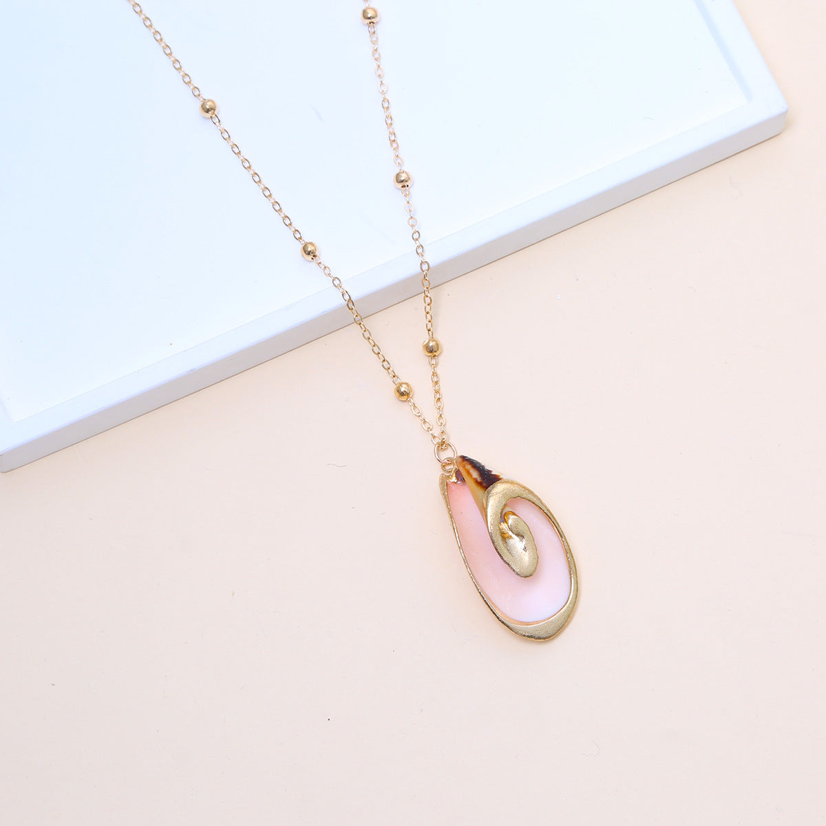 Ball Bead Chain Natural Shell Electroplated Necklace