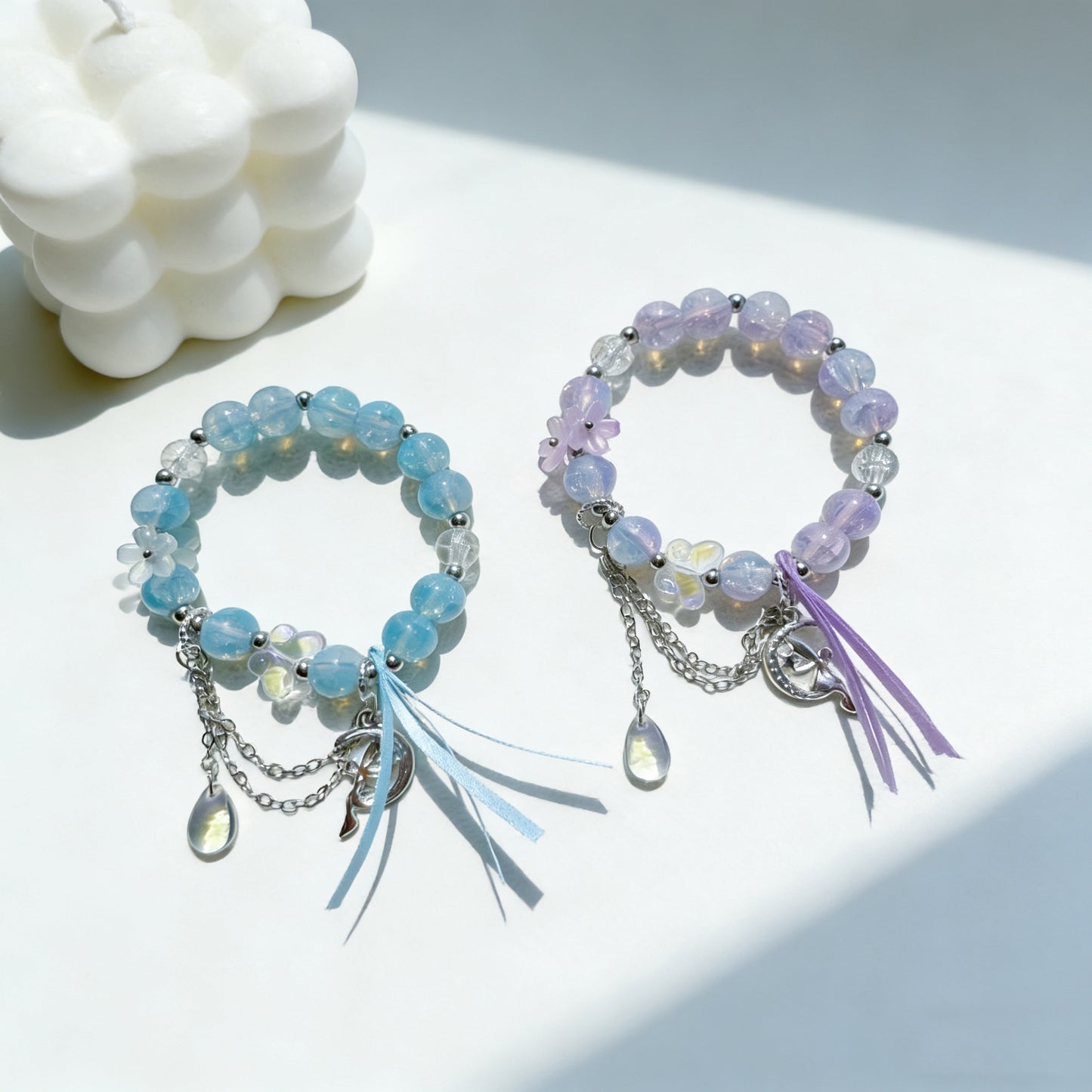 Chinese Style Butterfly Ribbon Glass Female Summer Niche Hot Flower Bracelet