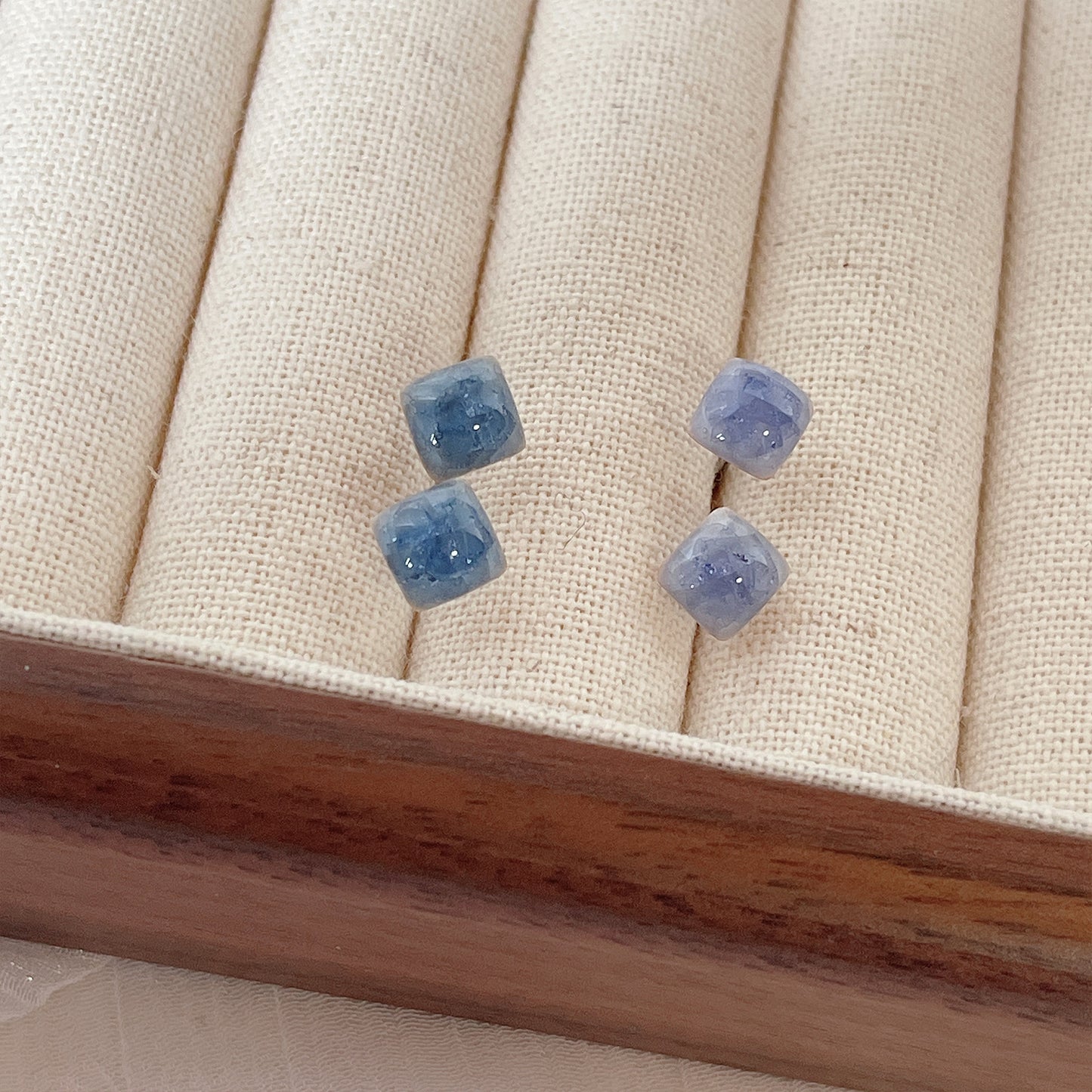 Ceramic Ice Crack Square Steel Needle Petite Stud Earrings