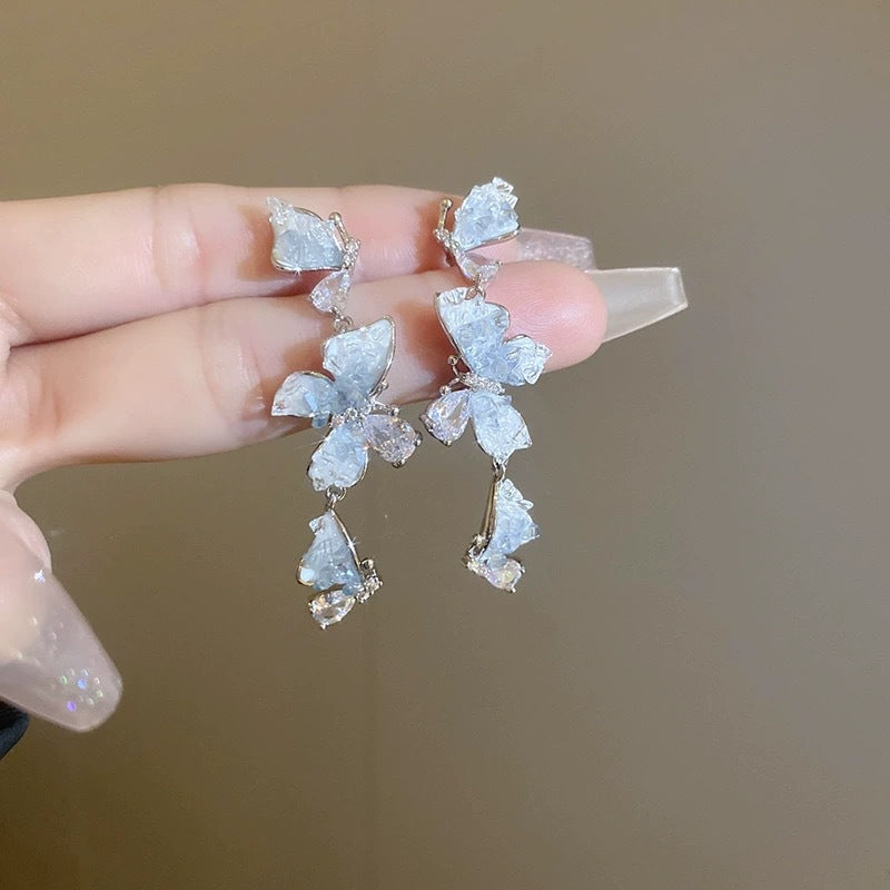 Women's Gradient Crystal Butterfly Niche Design Gentle Fairy Long Earrings