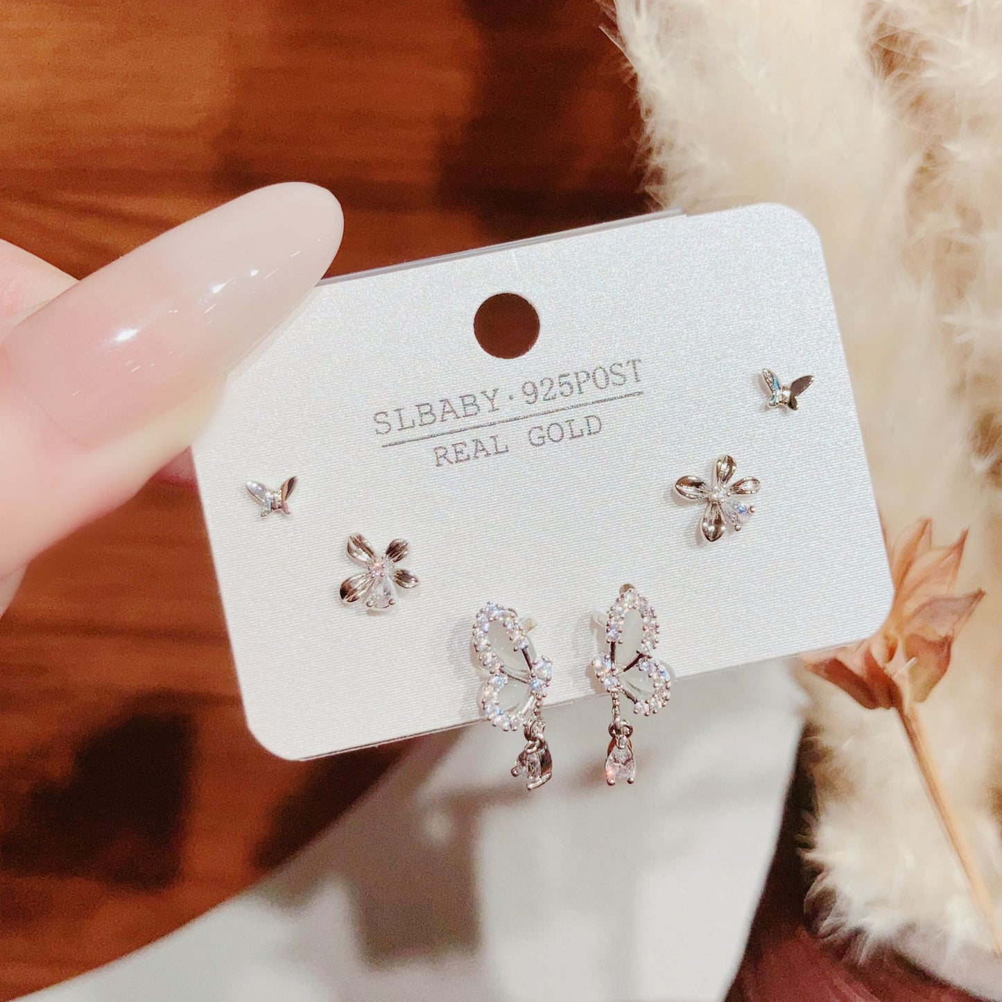 Summer Simple Style Temperament Three Pairs Of Butterfly Rings