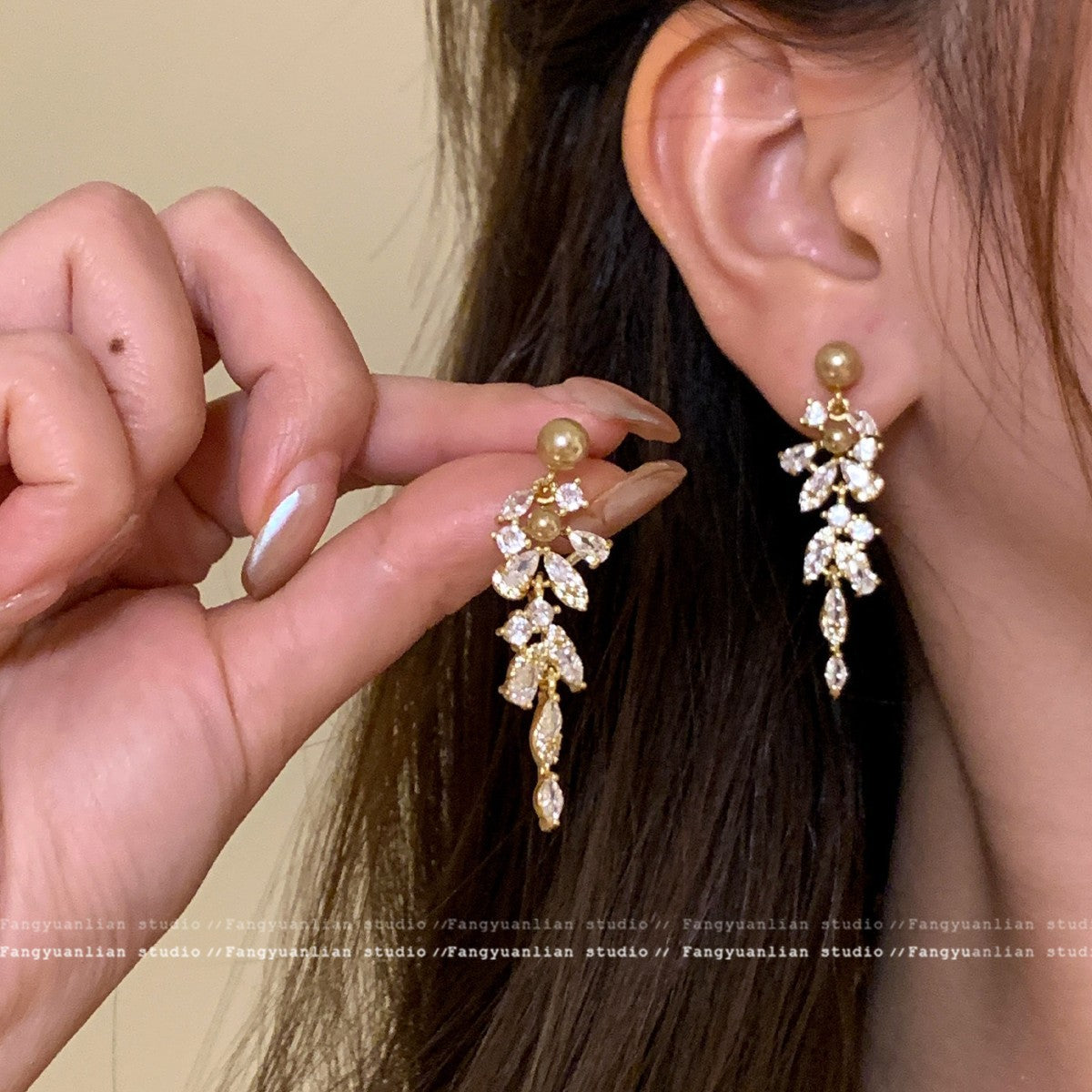 Tassel Champagne Gold Pearl Light Luxury High-grade Earrings