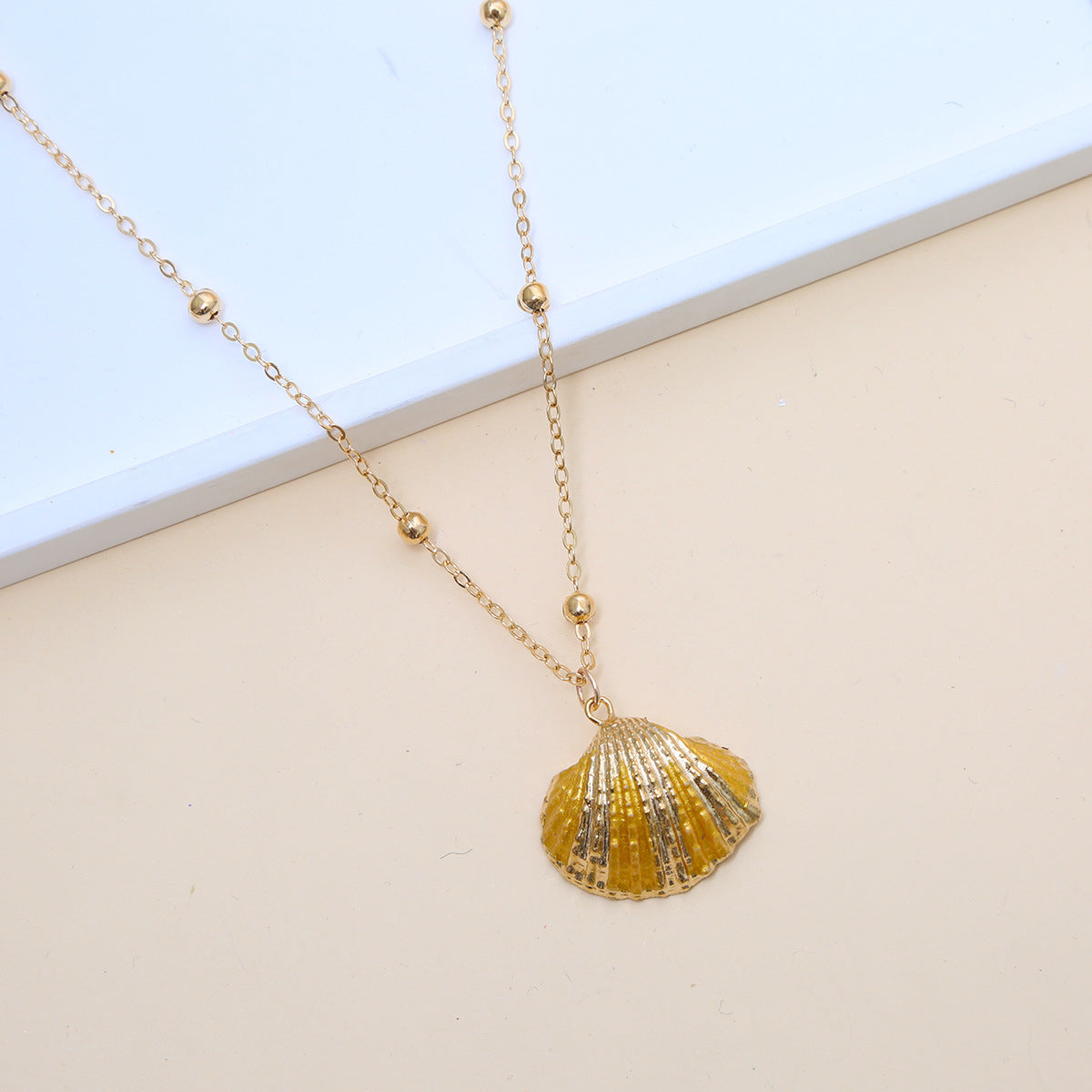 Ball Bead Chain Natural Shell Electroplated Necklace
