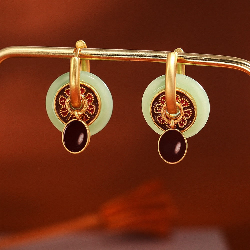 Glazed Fan-shaped Female Niche Advanced Design Multiple Ways Earrings