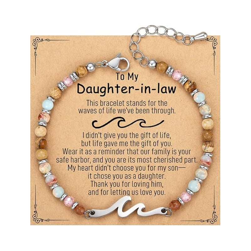 Women's Natural Stone Beaded Cross Lobster Buckle Adjustable Band Bracelet