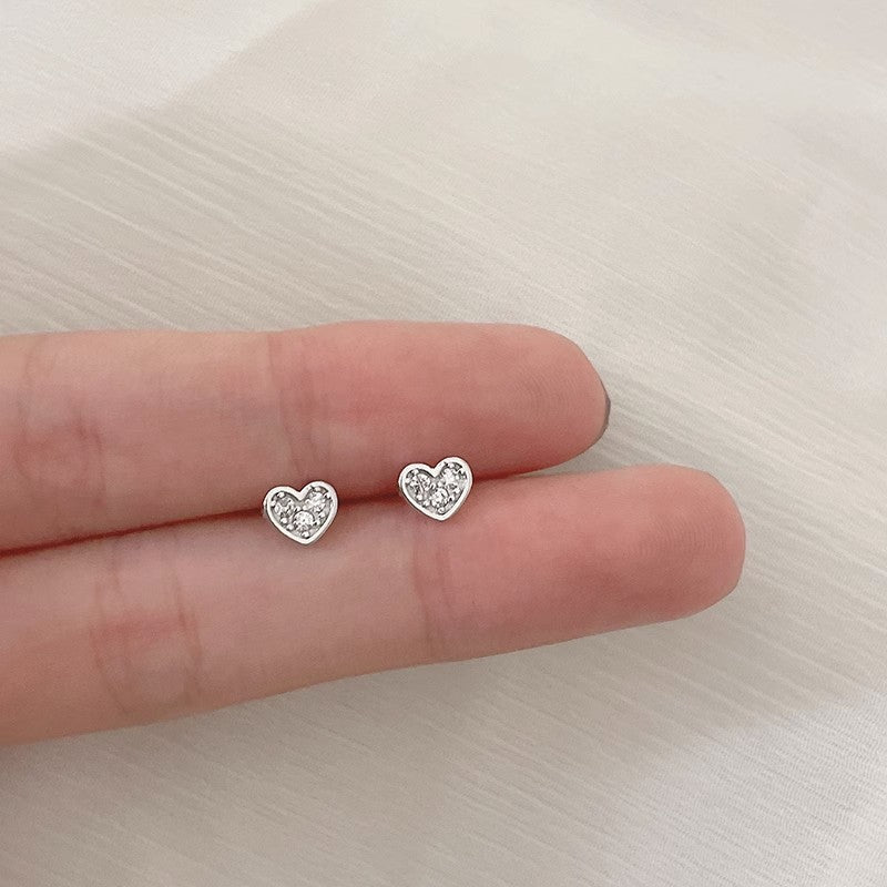 Women's Mini Love Heart Zircon Ear Bone Fresh Stud Earrings