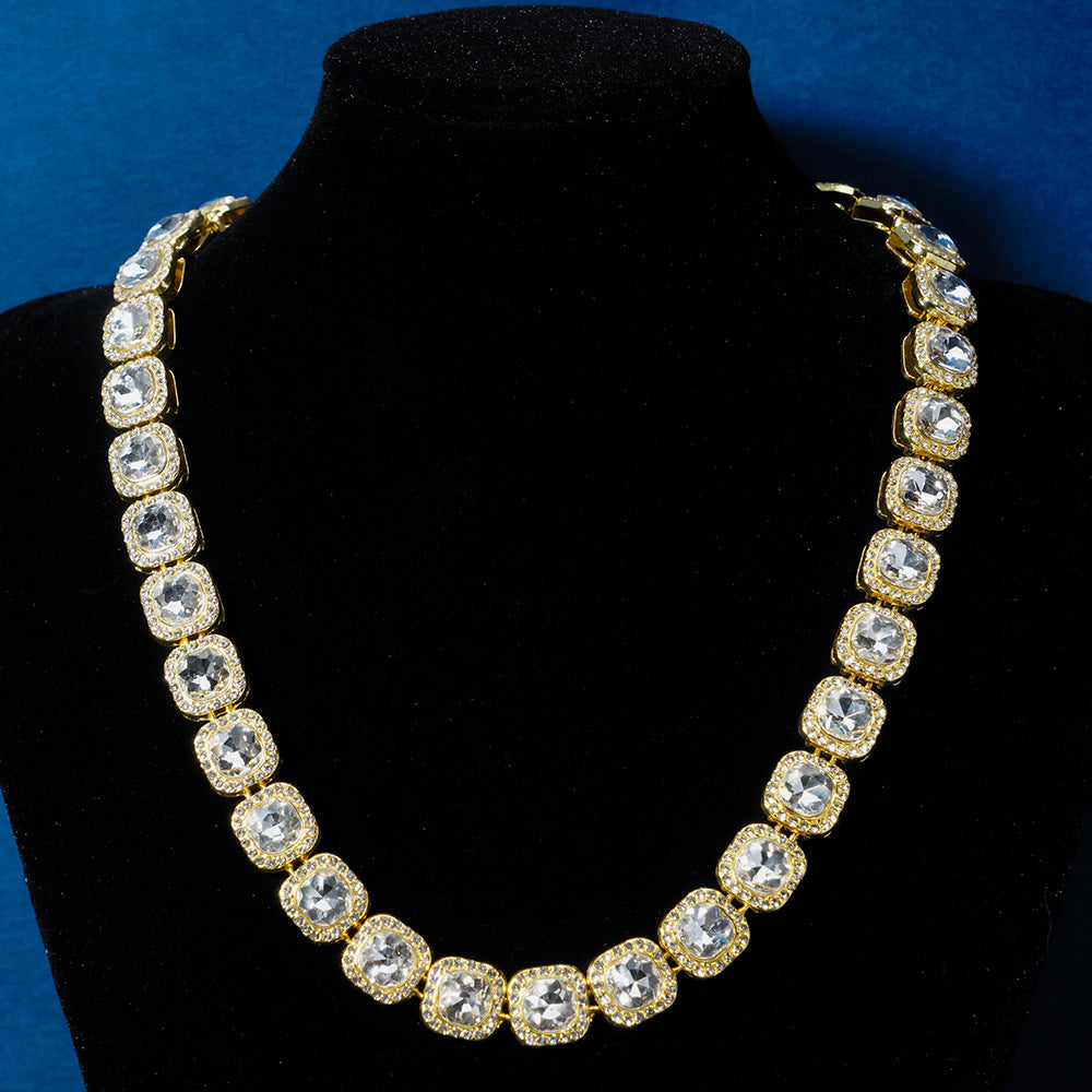 Men's Full Diamond Rock Candy Chain Cuban Link Zinc Alloy Round Necklaces