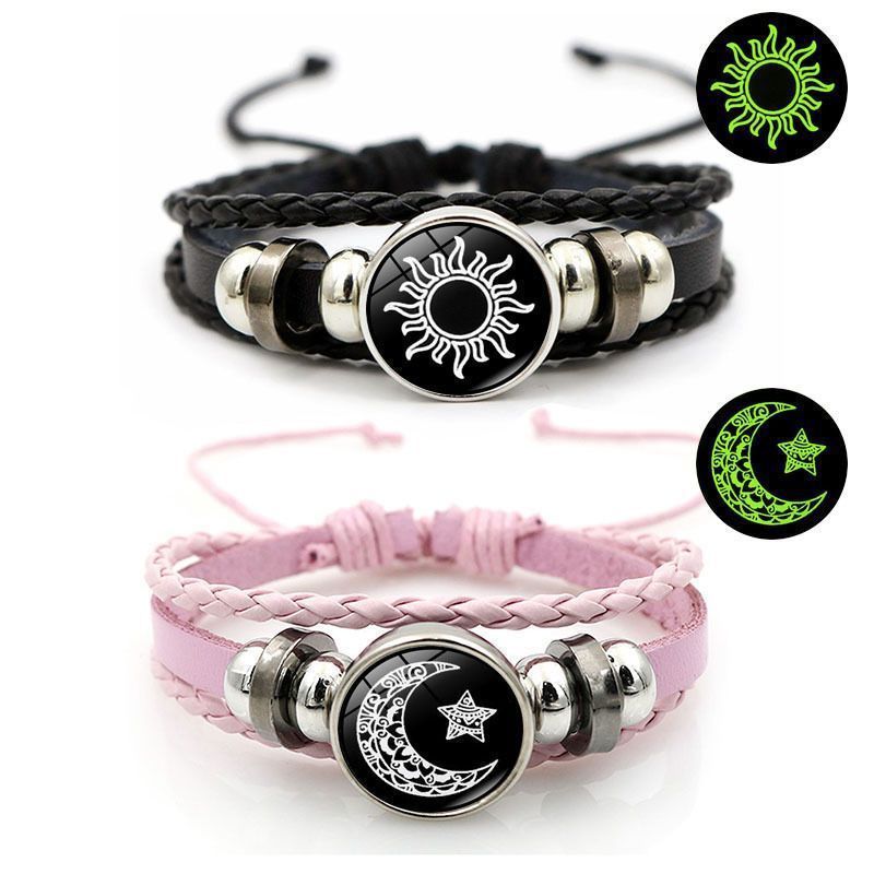 Women's & Men's Sun Moon Lovers Couple Leather Woven Bracelets