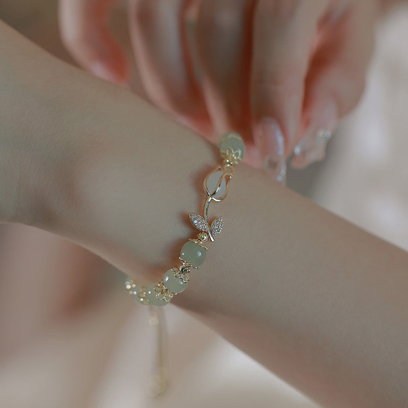 Jade Female Chinese Style Design Tulip Adjustable Bracelets