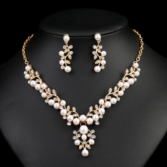 Palace Style Pearl Suite Female Bride Formal Dress Jewelry Set