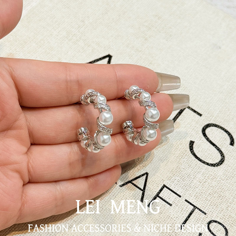 Micro Inlaid Zircon Bowknot Pearl Super Simple Stud Earrings