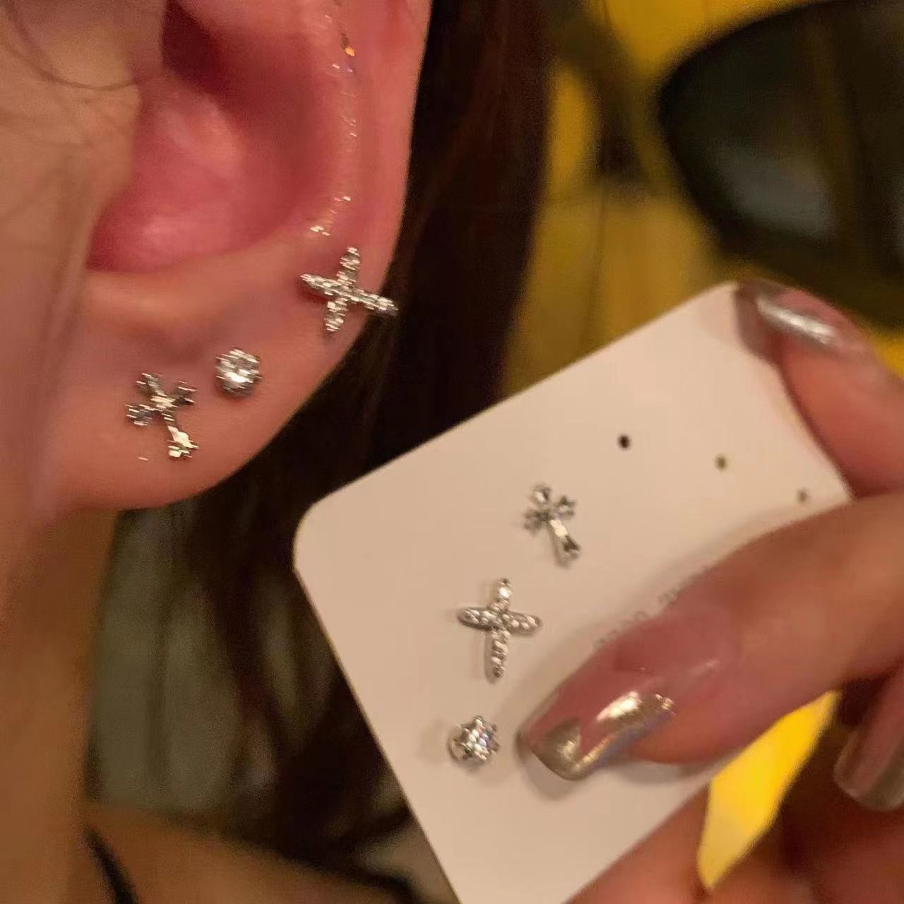 Great Value Super Flash Cross Beautiful Stud Earrings