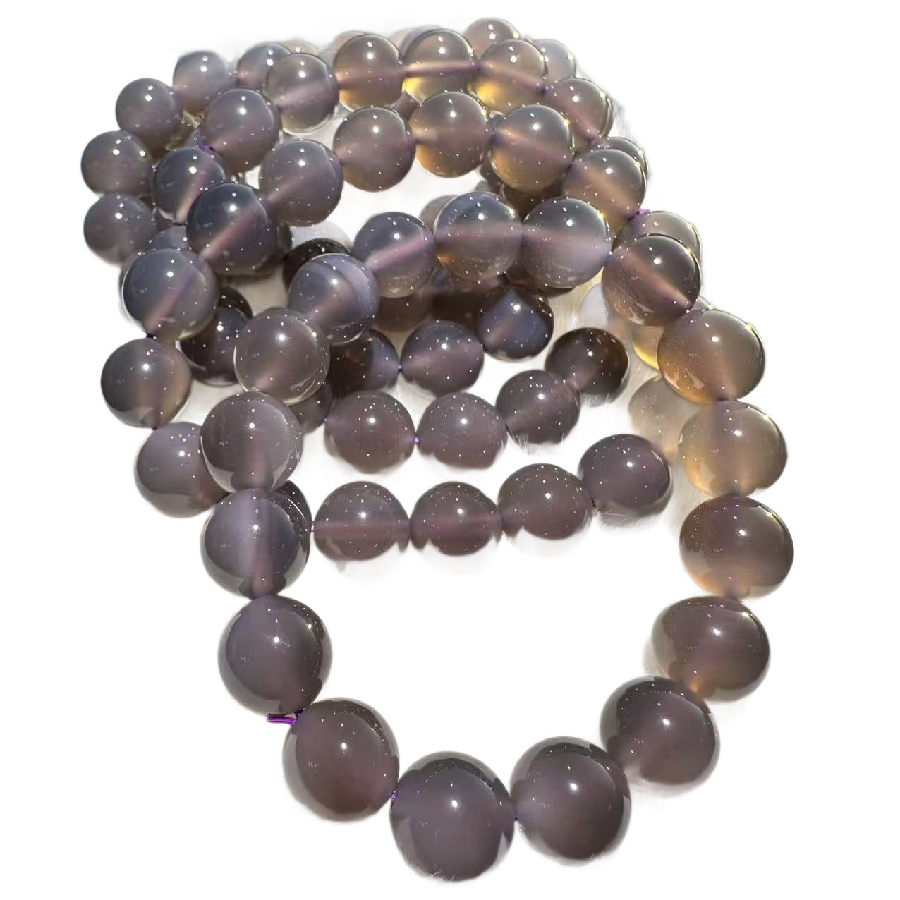 Women's & Men's Natural Smoke Purple Agate Round Beads Yao Ling Bracelets