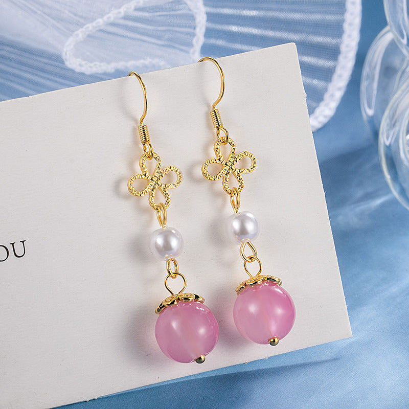 Women's Ancient Imitation Rose Chalcedony Red Agate Skirt Trendy Cheongsam Sweet Ear Hook